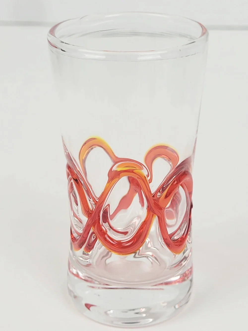 Pier 1 Red Swirline Shot Glasses~2 oz Clear Shooters~Retired~Set of 5~EUC